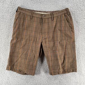 Kavu Mens Shorts Size 36 Brown Plaid Flat Front Hiking Outdoor Pockets 12”